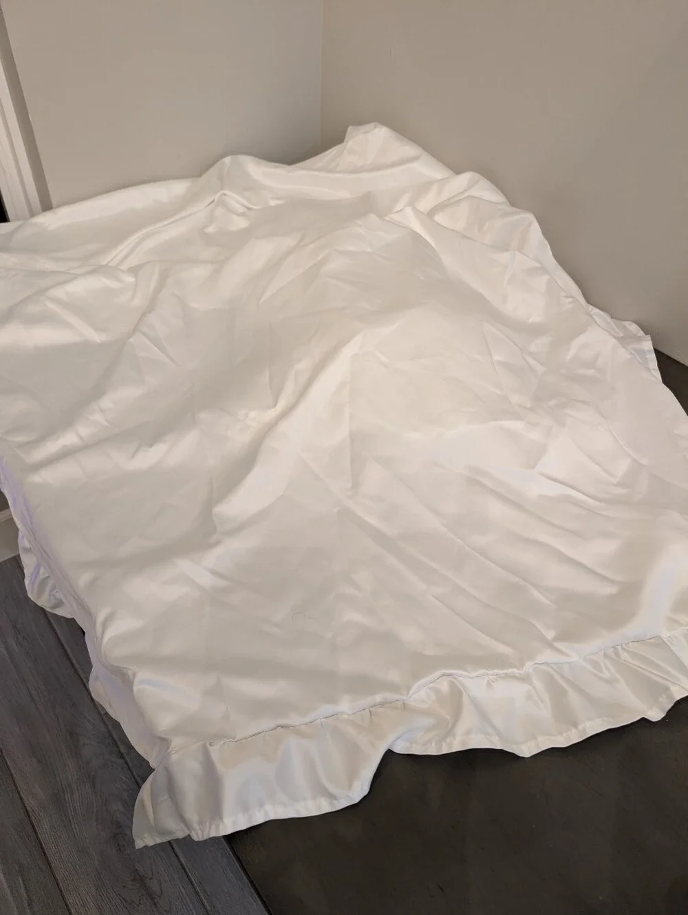Boho White Satin Ruffled Trim Border Curtain Pocket Rods Size 100